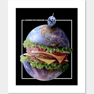 Planet earth hamburger food Posters and Art